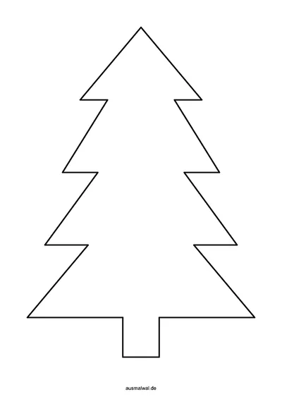 Ausmalbild: großer Tannenbaum mit vier Zweig-Etagen und Stamm als Vorlage zum Ausschneiden