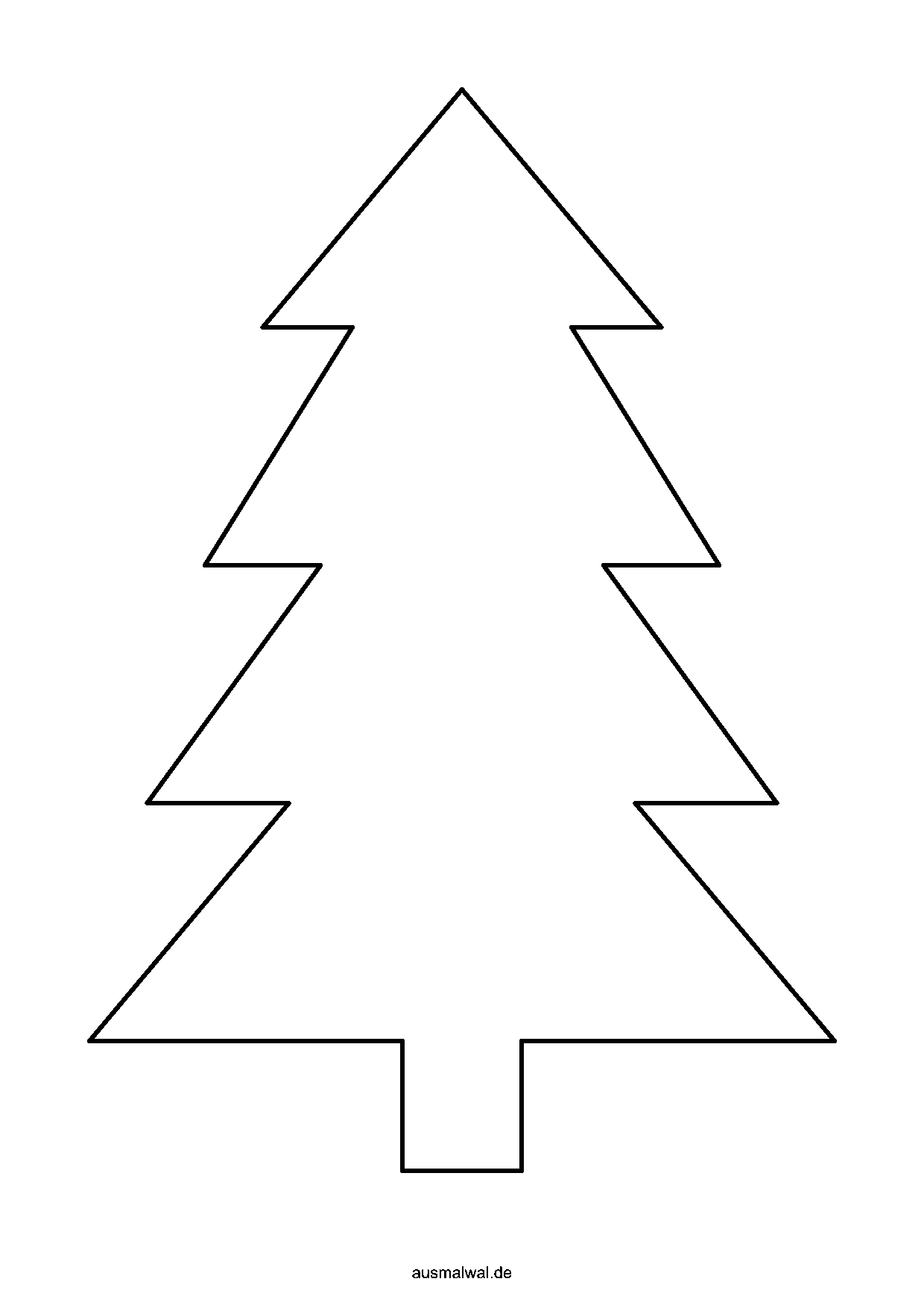 Ausmalbild: großer Tannenbaum mit vier Zweig-Etagen und Stamm als Vorlage zum Ausschneiden